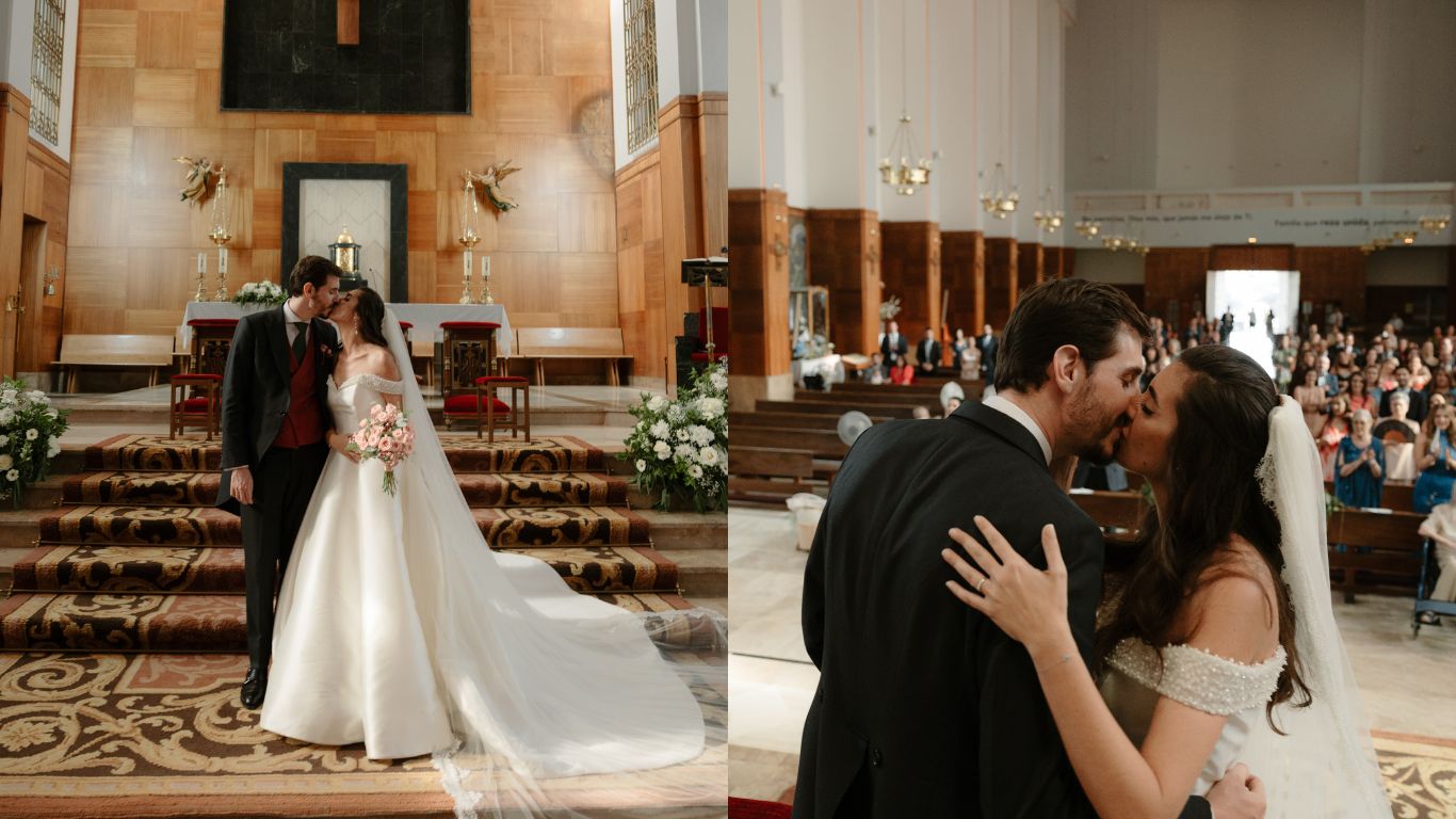 Momento emotivo durante la ceremonia religiosa de la boda de Patri y Alberto en la Parroquia de Santa María Micaela y San Enrique, Madrid.