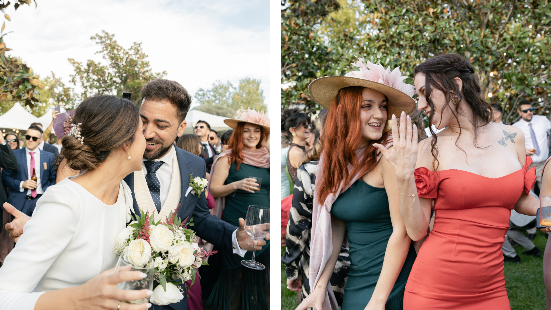 nvitados disfrutando de la fiesta de boda en Alcalá de Henares, capturados en un momento de risa y baile