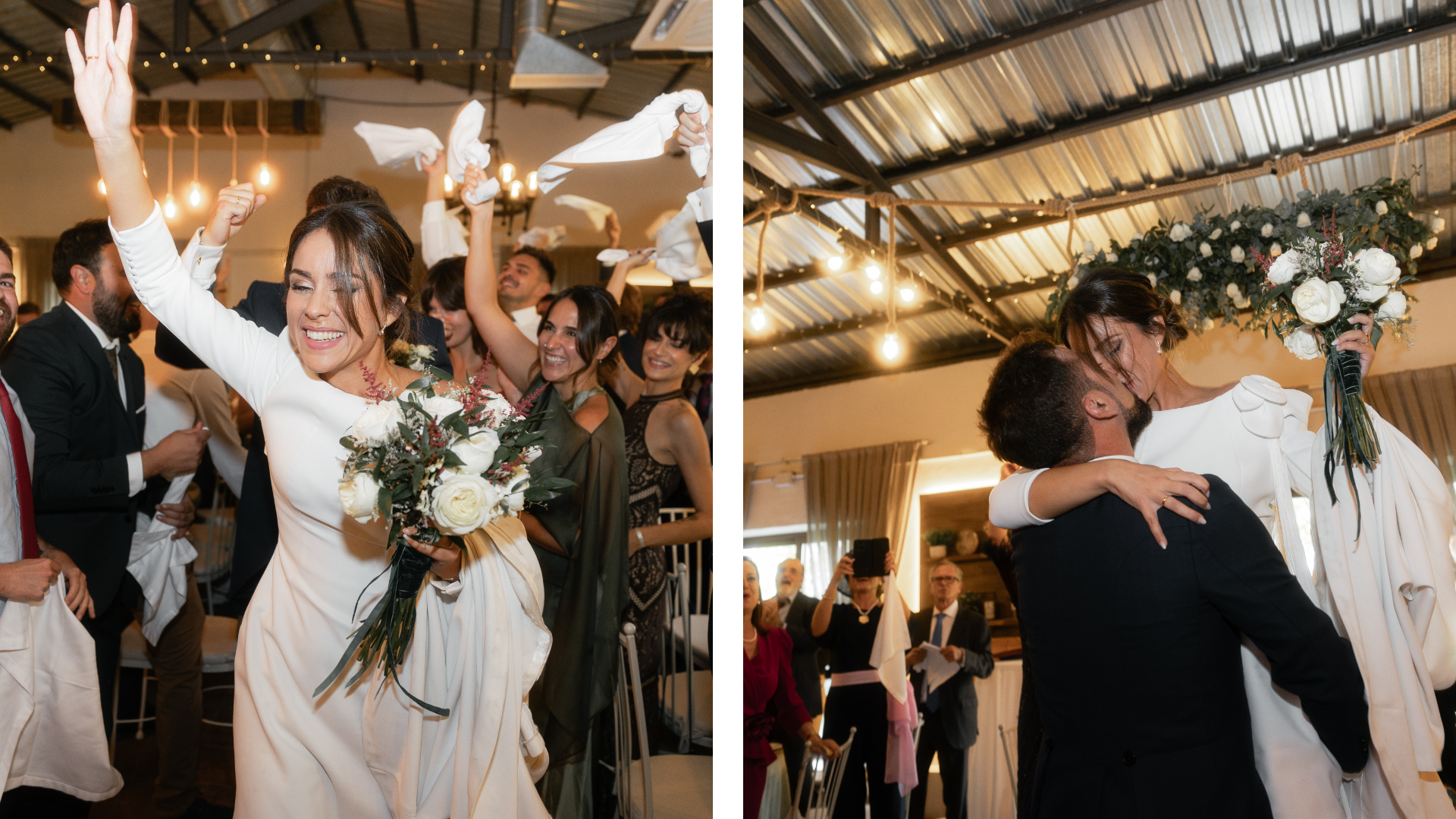 Invitados disfrutando de la fiesta de boda en Alcalá de Henares, capturados en un momento de risa y baile