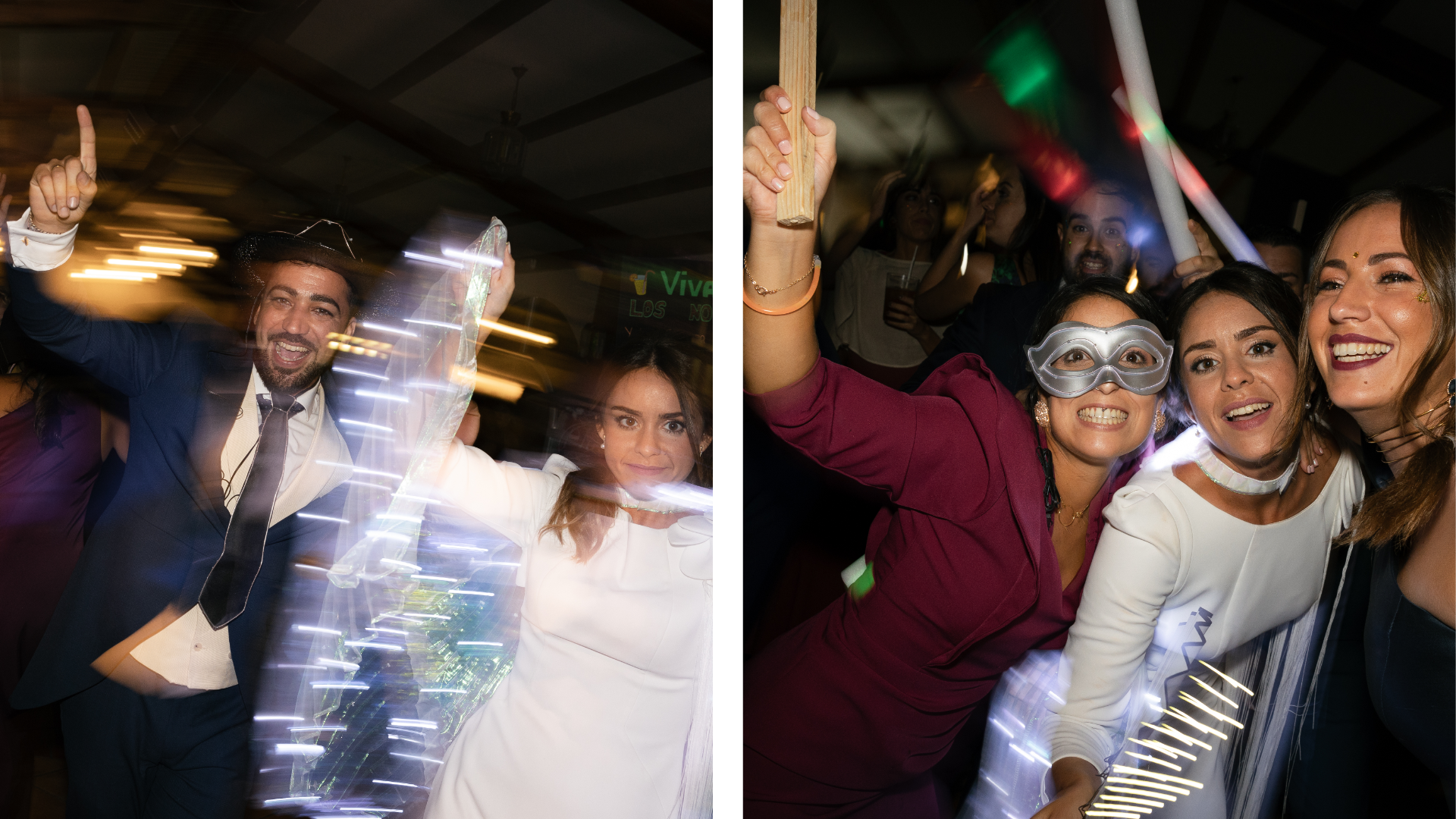 Invitados disfrutando de la fiesta de boda en Alcalá de Henares, capturados en un momento de risa y baile